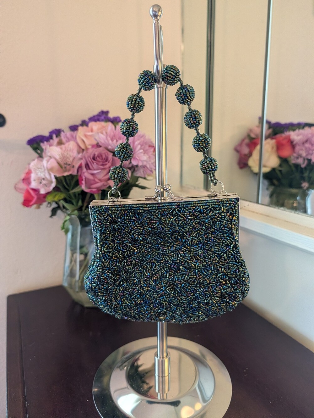 Beaded Evening Handbag in Iridescent Navy